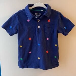 Boden Kids Navy Polo with Colorful Apple Print